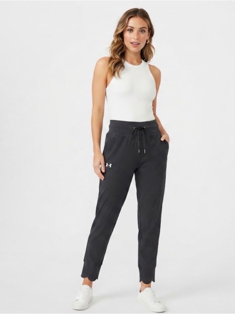 Under Armour Women's Black Drawstring Joggers with Tapered Ankles